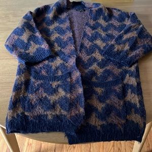 Lucky Brand, oversized cardigan, brown / navy blue pattern, XS